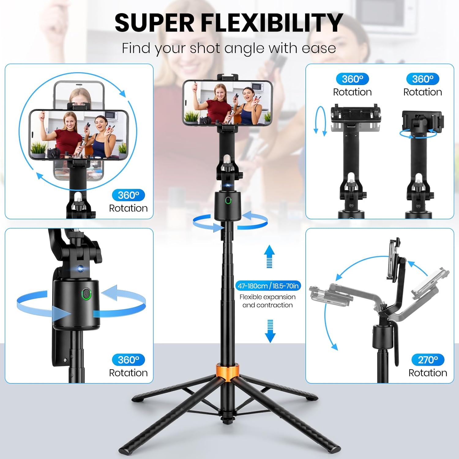 高さ180cm/71インチの折りたたみ式三脚、自動顔追跡ジン - Photography Basics のレビューと価格